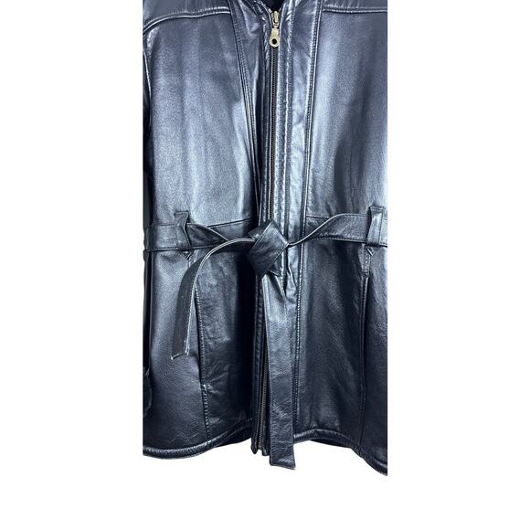 Wilsons Blk Leather Sz XL Longer Faux Fur Lined Reversible Pockets Tie Full Zip - Picture 2 of 13
